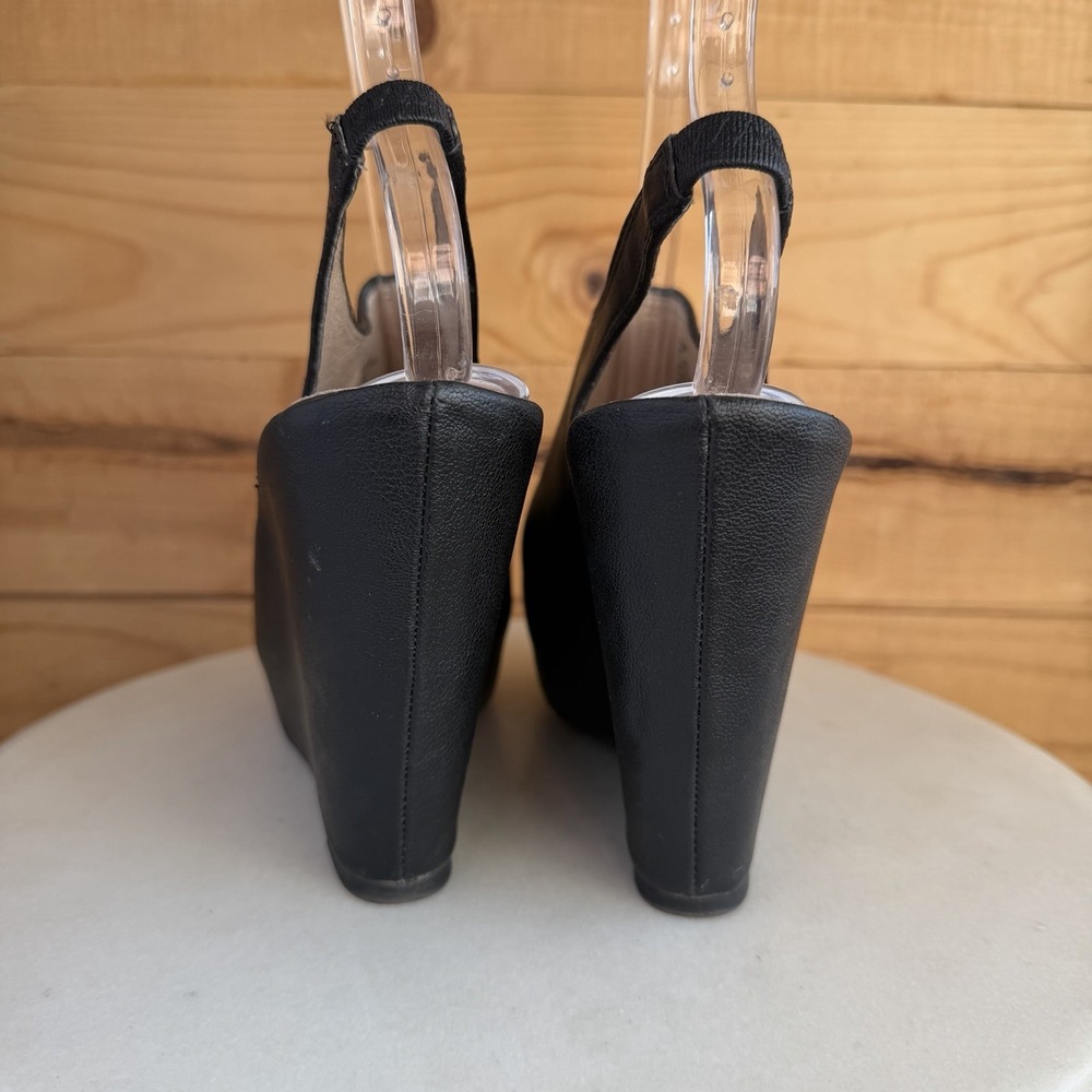 Steve Madden Leather Peeptoe Wedge Shoe 8M Blassst Black Whimsigoth Slingback - Picture 5 of 7